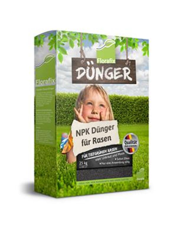 Rasendünger NPK Dünger 25kg, chemiefrei, fleckt nicht, auch für frisch ausgesäten Rasen