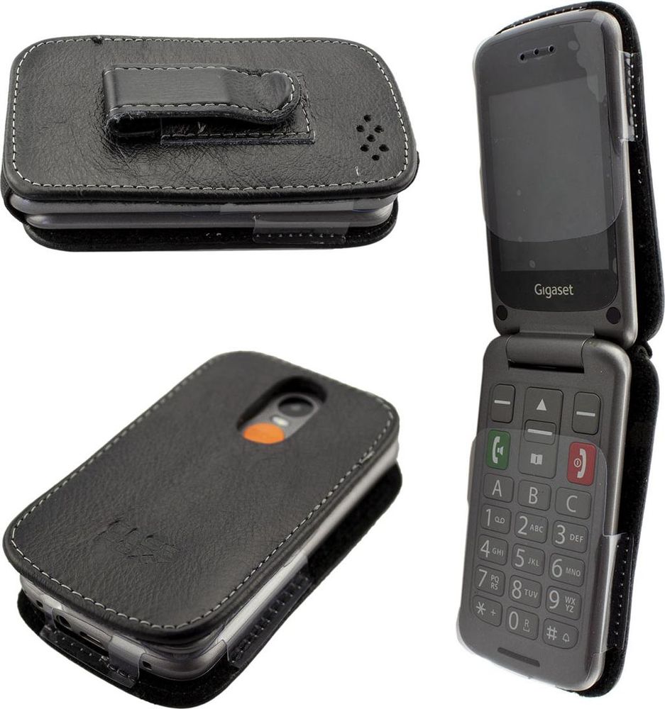 caseroxx Ledertasche mit Gürtelclip kompatibel mit Gigaset GL590 / GL595 aus Kunstleder, Tasche mit Gürtelclip und Sichtfenster