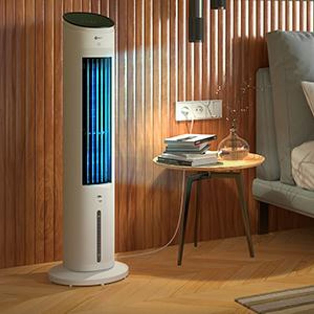 Balter 5in1 Turmventilator mit Fernbedienung, Leiser Standventilator, Wasserkühlung, Oszillation, Luftbefeuchter, Luftreiniger, Ionisator, Timer, weiß