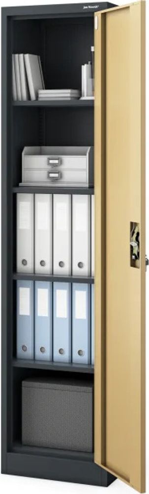Büroschrank Aktenschrank Metallschrank Lagerschrank 4 Fachböden Flügeltür Pulverbeschichtung Stahlblech 185 cm x 45 cm x 40 cm (anthrazit-holzoptik)