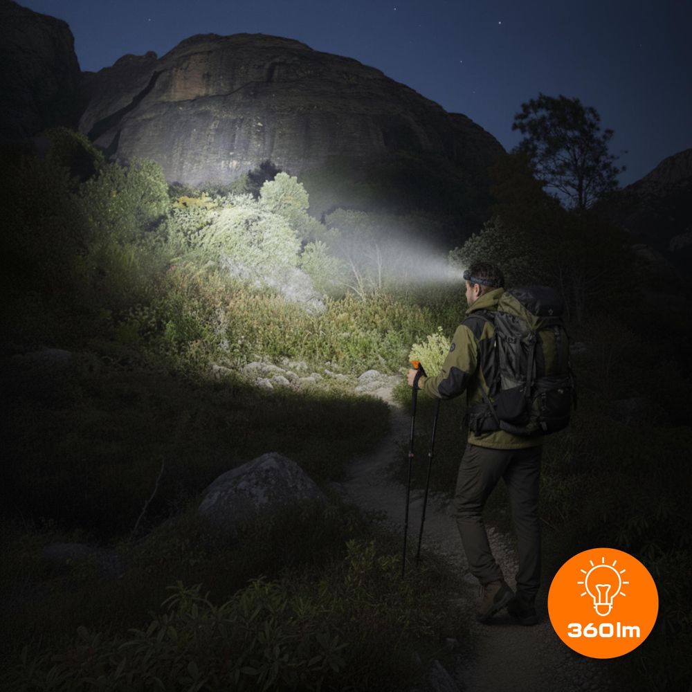 LED Stirnlampe Wiederaufladbar, 360lm Kopflampe mit Gestensteuerung & Zoom, Rotlicht & IPX4 Wasserdicht, 1800mAh Akku, EVI TECH NightFlare