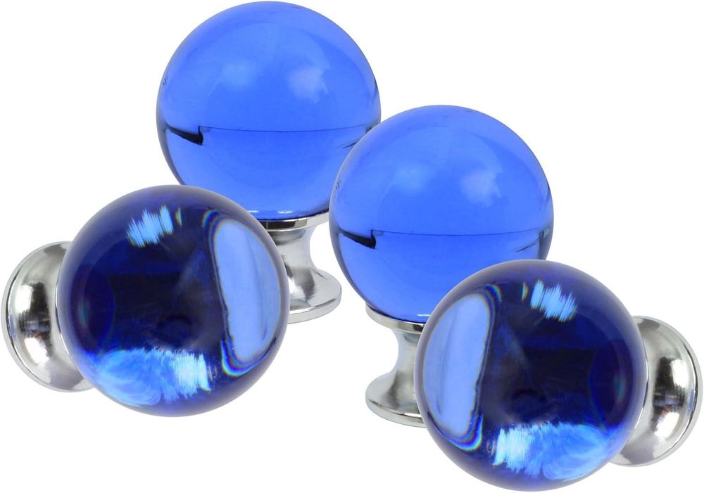 Domino Elegante Crystal D Möbelknopf 30mm in Chrom & Blau |Kristallknöpfe, Robustes Glas-Design |Möbelknöpfe | Glamouröser Stil | Perfekt für Schränke und Kommoden| 4 Stück