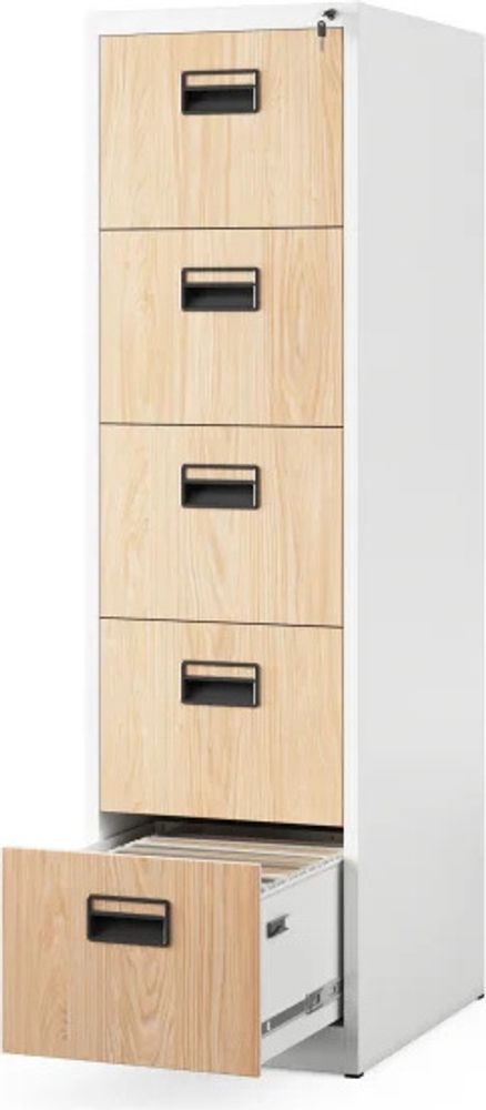 Aktenschrank Büroschrank Stahlschrank weiß-holz  163x46x62