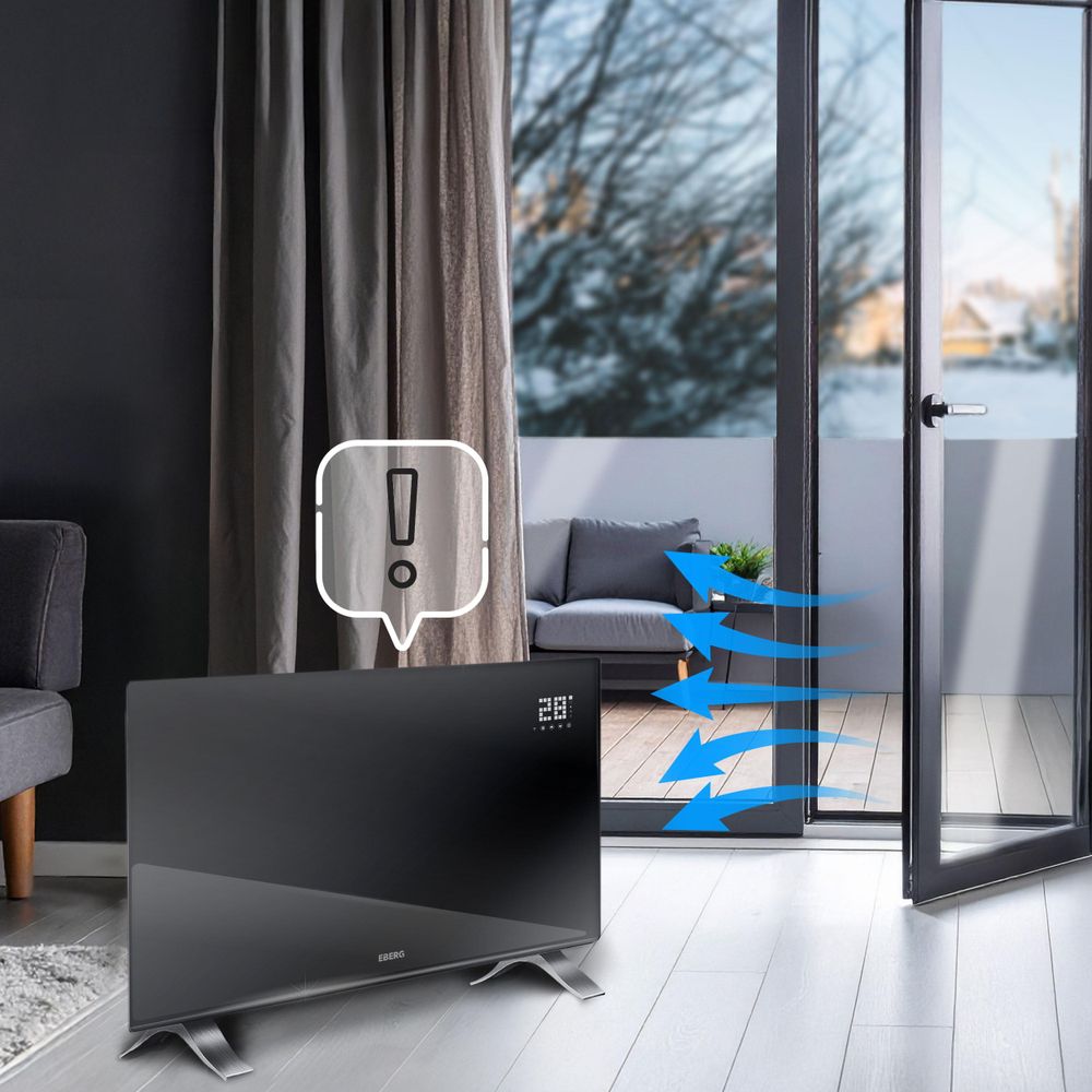 EBERG EVI PRO Grzejnik konwektorowy 2400 W Wi-Fi Szklany Panel Pilot Czarny