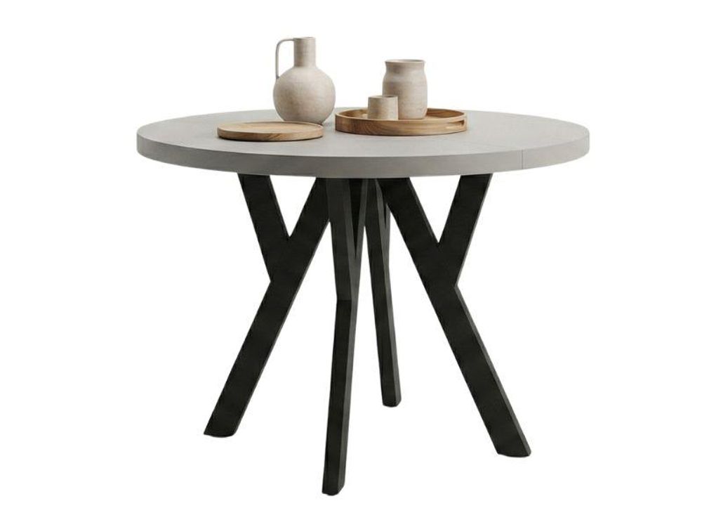 Runder Ausziehbarer Tisch für Esszimmer, PERO, Loft-Stil, Skandinavische, Durchmesser: 90 / 140 cm, Farbe: Kaschmir / Schwarz