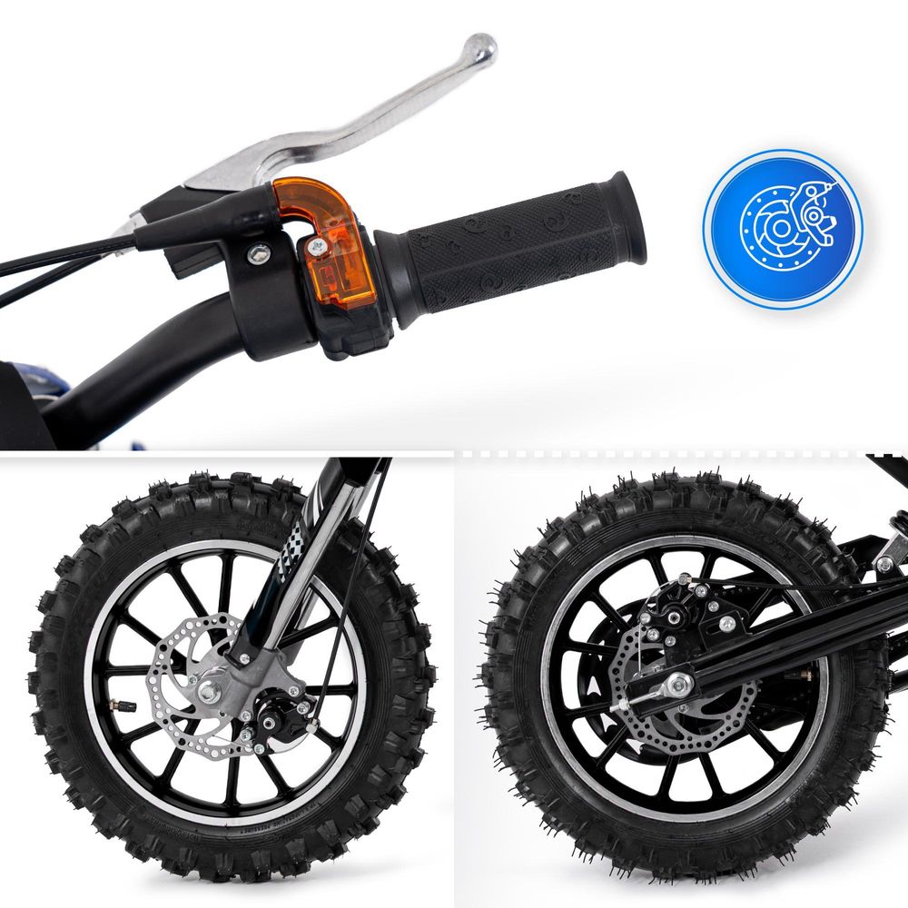 VOLTOURI CR49-BLACK Mini Cross 49cc Benzin Motorrad für Kinder Offroad 35 km/h 10" Räder Scheibenbremsen Schwarz