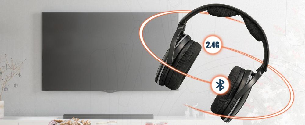 Retekess TA007 – bezprzewodowe słuchawki do telewizora, stacja ładująca z nadajnikiem 2,4 GHz, zasięg 60 m, kompatybilne z Bluetooth, słuchawki telewizyjne dla seniorów, mecz piłki nożnej