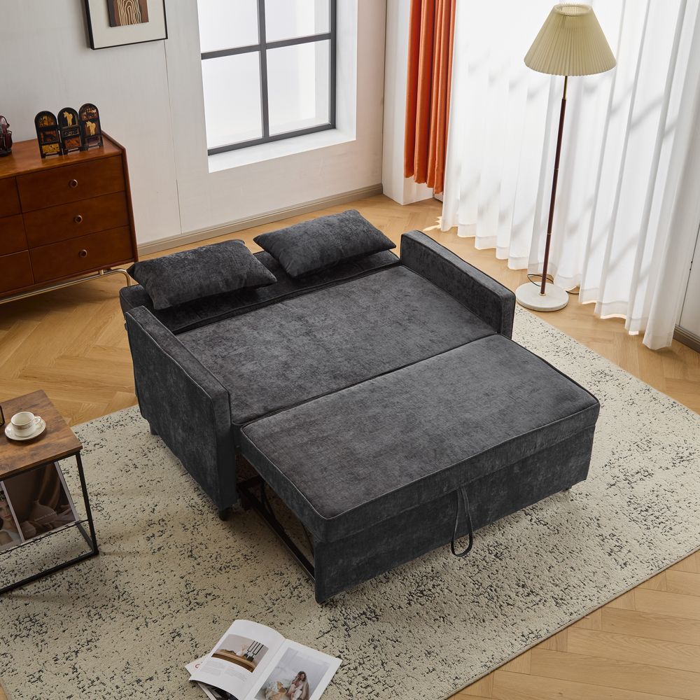 Merax Zweisitziges Sofabett mit Schlaffunktion – Weißer Chenille-Stoff, verstellbare Rückenlehne, 2-in-1 Schlaf- und Sitzgelegenheit, schwarz
