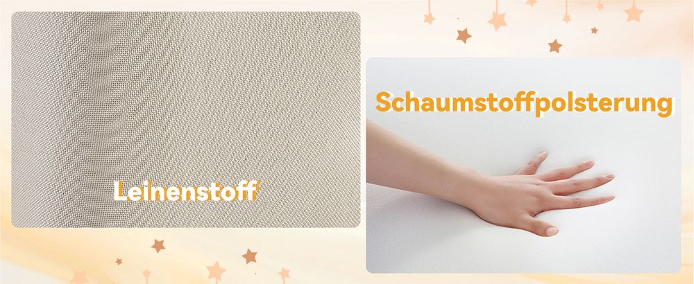 okwish Polsterbett Doppelbett 160×200cm mit Lattenrost und Kopfteil, Knopfpolsterung, Nietenpolsterung, Leinen, Beige,Ohne Matratze
