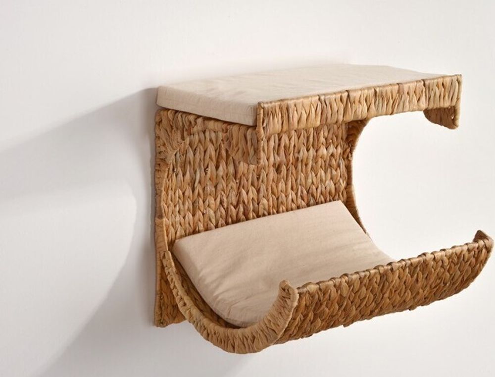 Lycce Katzenbett Wand | Kletterwand Katzen | Katzenmulde Wandmontage Nicky | Naturmaterial Wasserhyazinthe | Wandelemente | B 40 x T 33 x H 35 cm