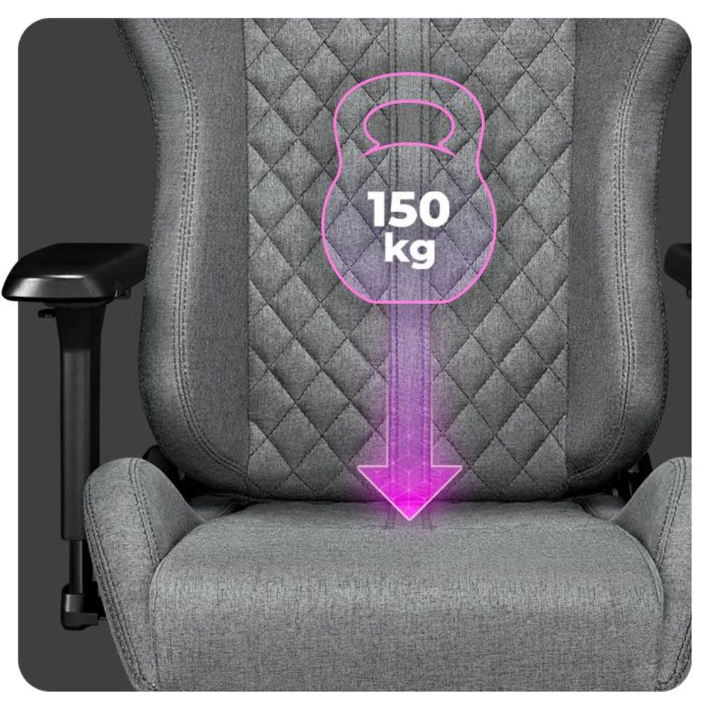 Nahaufnahme der Sitzfläche des Stuhls mit Hinweis auf die maximale Tragkraft von 150 kg