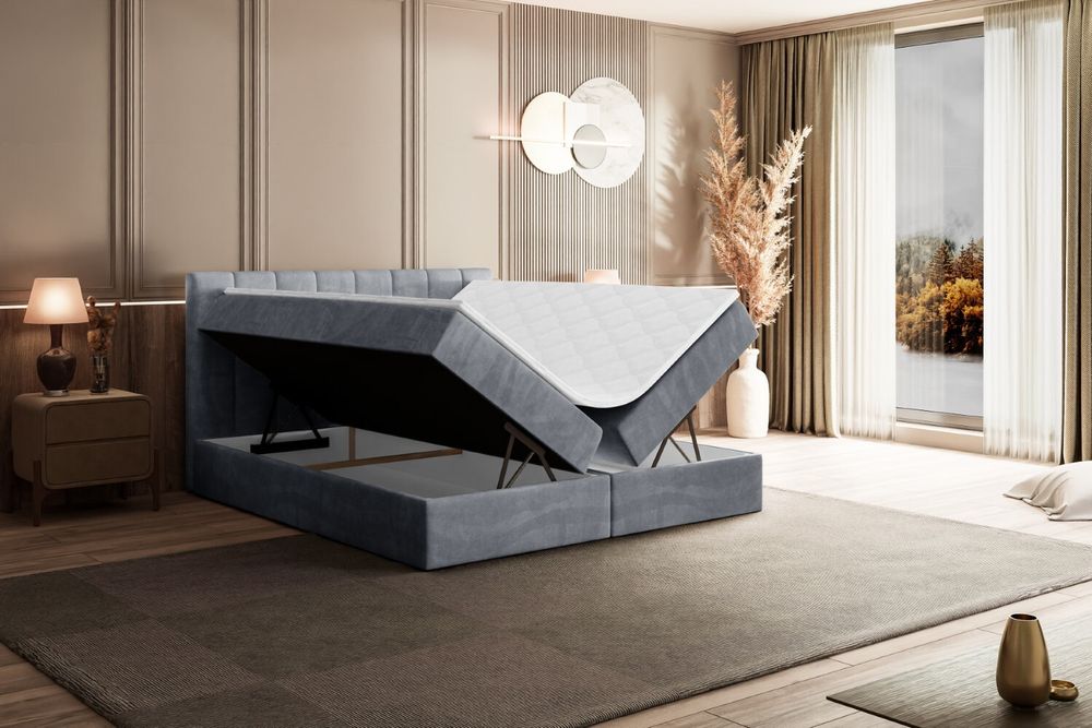 ALTDECOR Boxspringbett mit H4 Matratze und Topper - 200 x 200 cm - OTTA - Grau Samt - Polsterbett mit Bettkasten und Lattenrost, Bett mit Stauraum