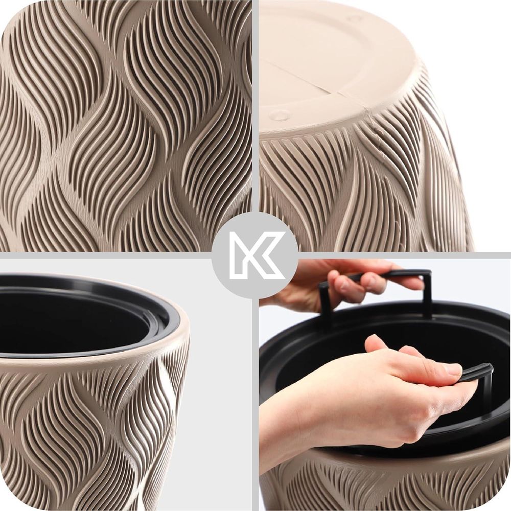 KADAX Blumentopf mit Einsatz "Jesi", Pflanzkübel aus Kunststoff, UV-Resistenter Topf, hoch, 40 cm, Beige