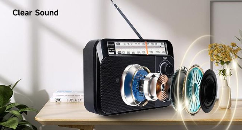 Retekess TR604 Prenosné rádio, FM rádio s batériovou prevádzkou, veľké tlačidlo, veľký reproduktor, nastaviteľné výšky a basy pre seniorov Deň otcov