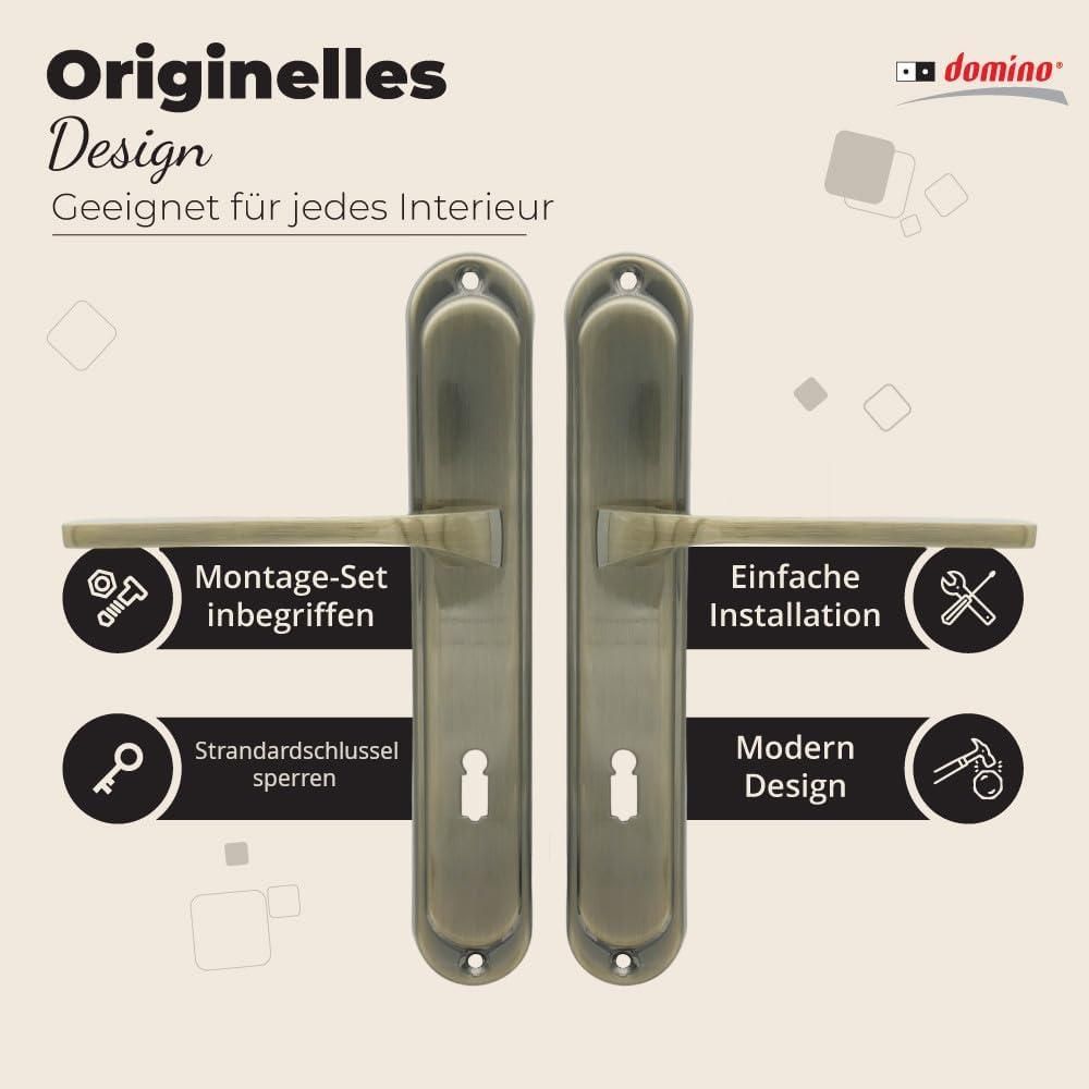 DOMINO Türgriff 72 Drückergarnitur BB-Buntbart Set | Tür-klinke für Zimmertür, Bürotür, Kellertür & Innentür | L-Form | Aluminium | Bronze | TIPO M3 |