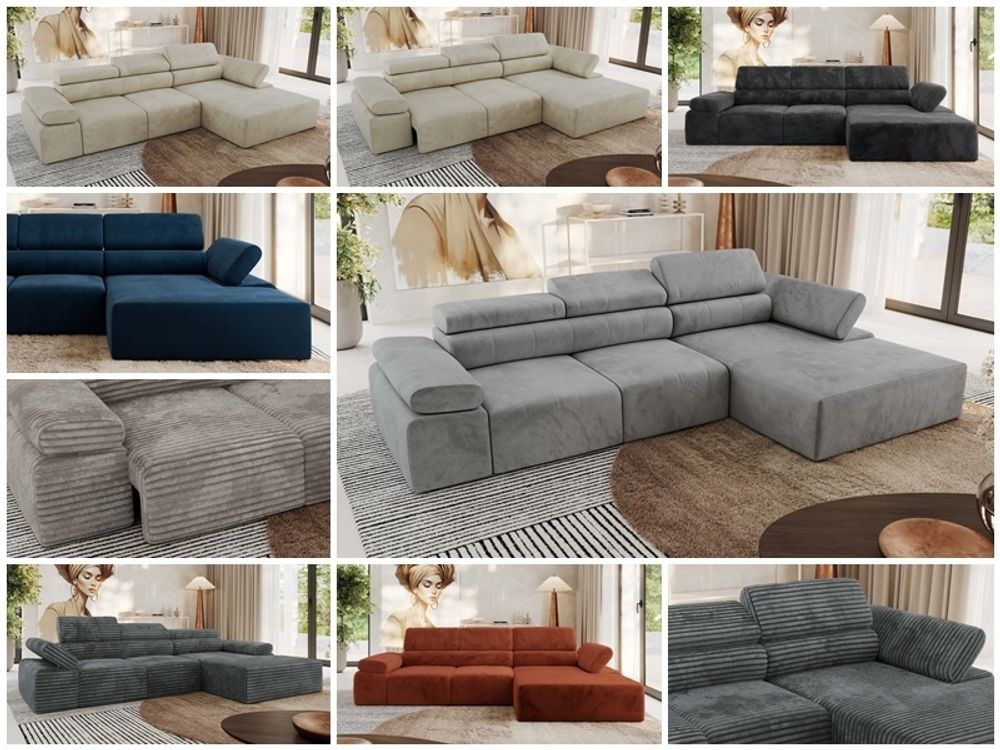 MKS MEBLE L-form Ecksofa RILASSO mit Relax-Funktion, verstellbare Kopfstützen - Beige Cord - Rechts