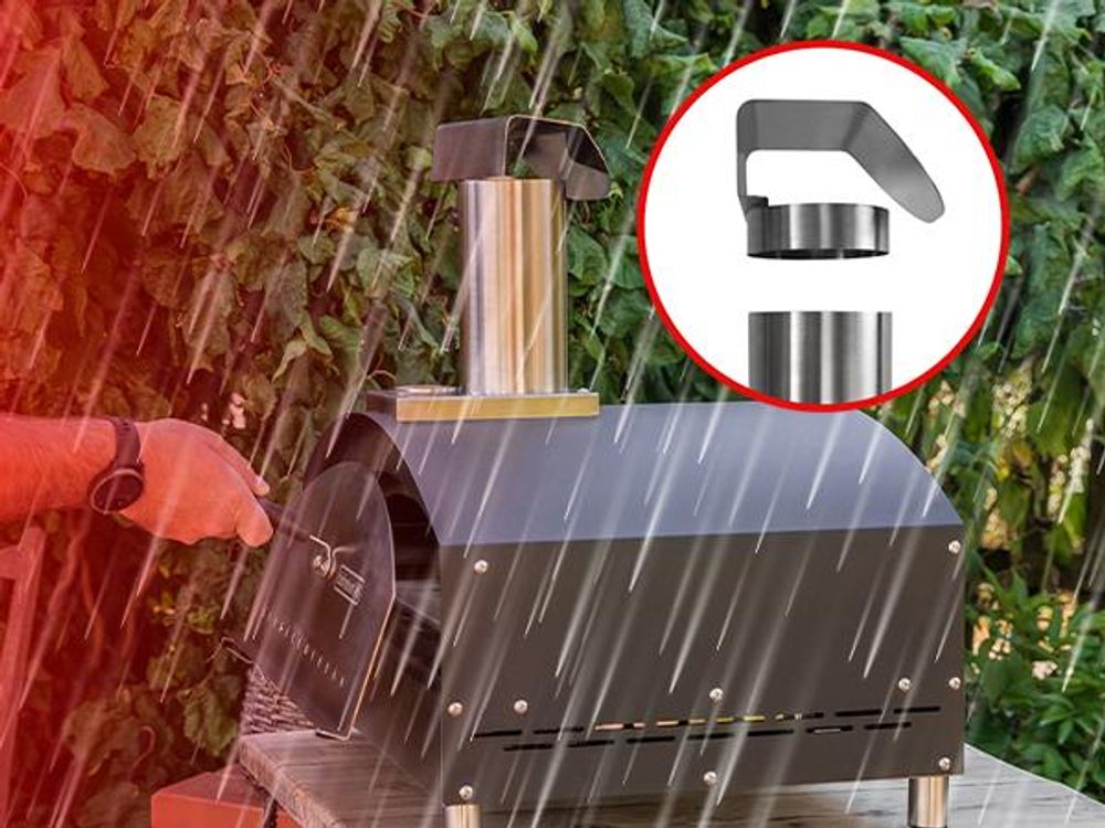 Heidenfeld Gas Pizzaofen Venezia | Pizzastein Cordierit - bis zu 500° C - Edelstahl - Pizza Maker - Outdoor Ofen - Thermometer - Steinofen - Silber