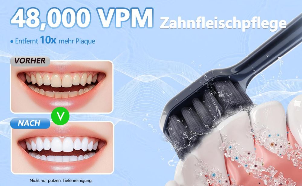 MCURO Elektrische Schallzahnbürste, 45.000 VPM, 5 Modi & 3 Intensitätsstufen, Type-C Schnellladung, 180 Tage Akku, 6 Bürstenköpfe, Dunkelblau