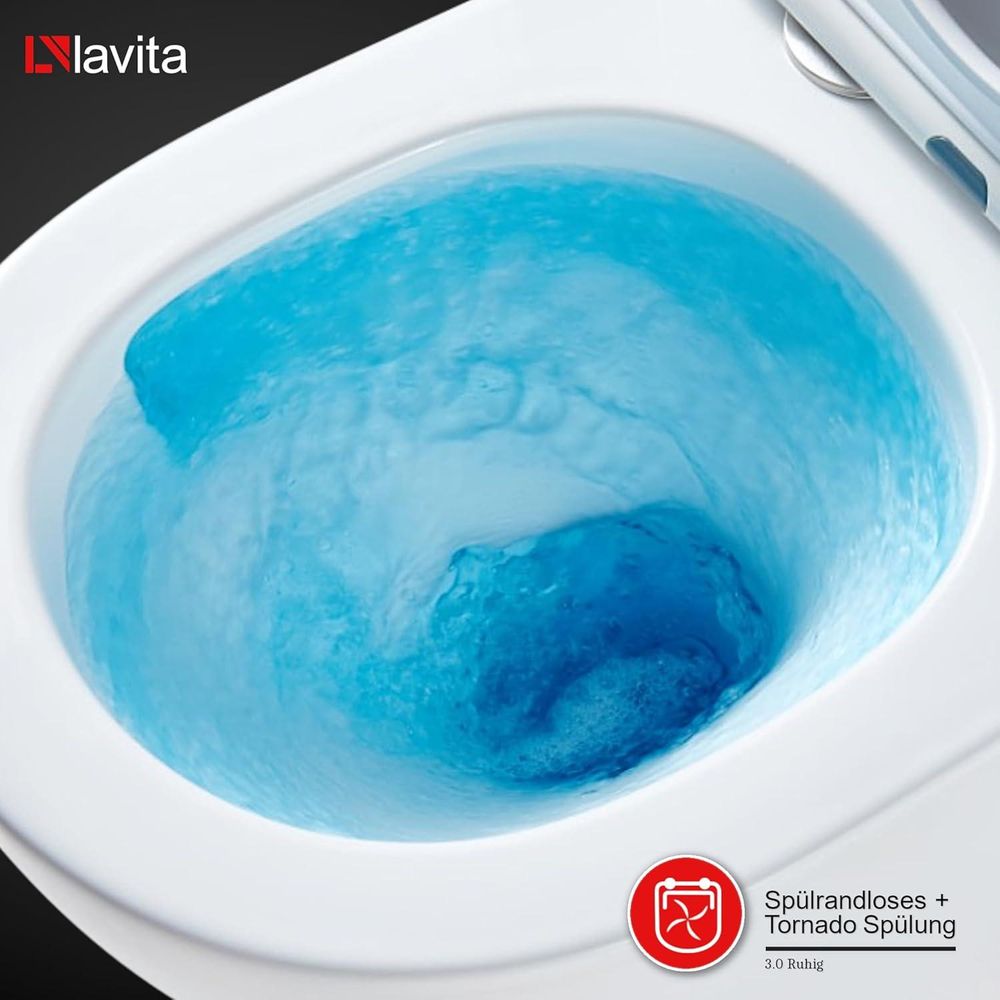 LAVITA Wand-WC Sinto Black | Hänge Toilette | Toilettendeckel mit Absenkautomatik & Metallscharniere | Toiletten Spülrandlos Hängend | Spülsystem TORNADO 3.0 | Toilettenbecken | Schwarz