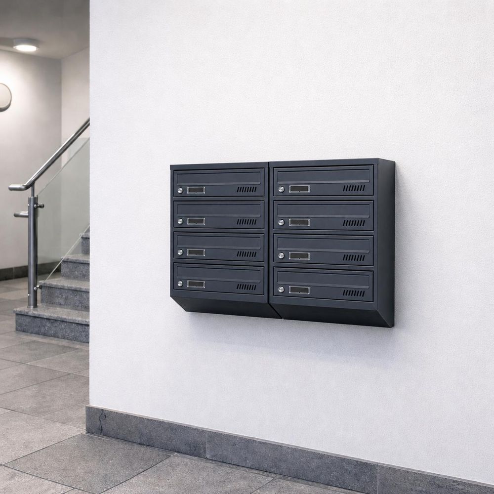 8er Briefkastenanlage (2x4 Fächer) zur Wandmontage – Anthrazit
