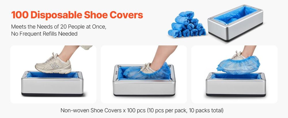VEVOR Schuhüberzieher-Spender für bis zu US 11 / EU 44 mit 100 Einweg-Plastiküberzügen, Einweg-Schuhüberzüge