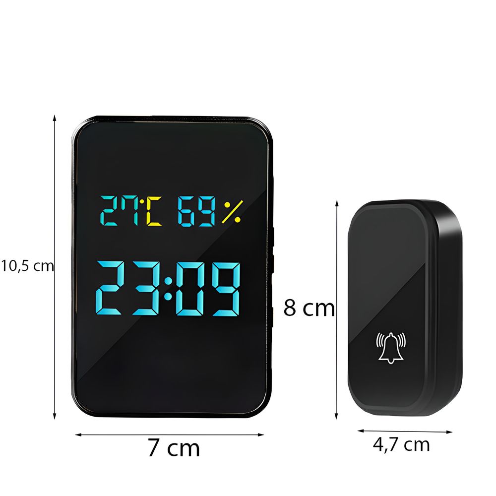 Türklingel Funkklingel Set mit Uhr und Thermometer Funk Klingel Kabellose 38 Melodien LED Hygrometer 150M Reichweite Haustür Retoo