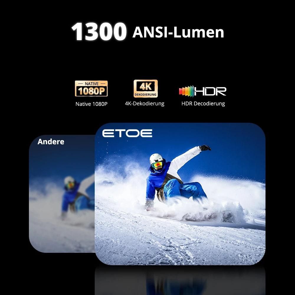 ETOE Seal Pro Beamer 1080P Native 1300 ANSI Google TV Netflix Integriert Autofokus 4K Decoding 2.4G/5G WLAN
