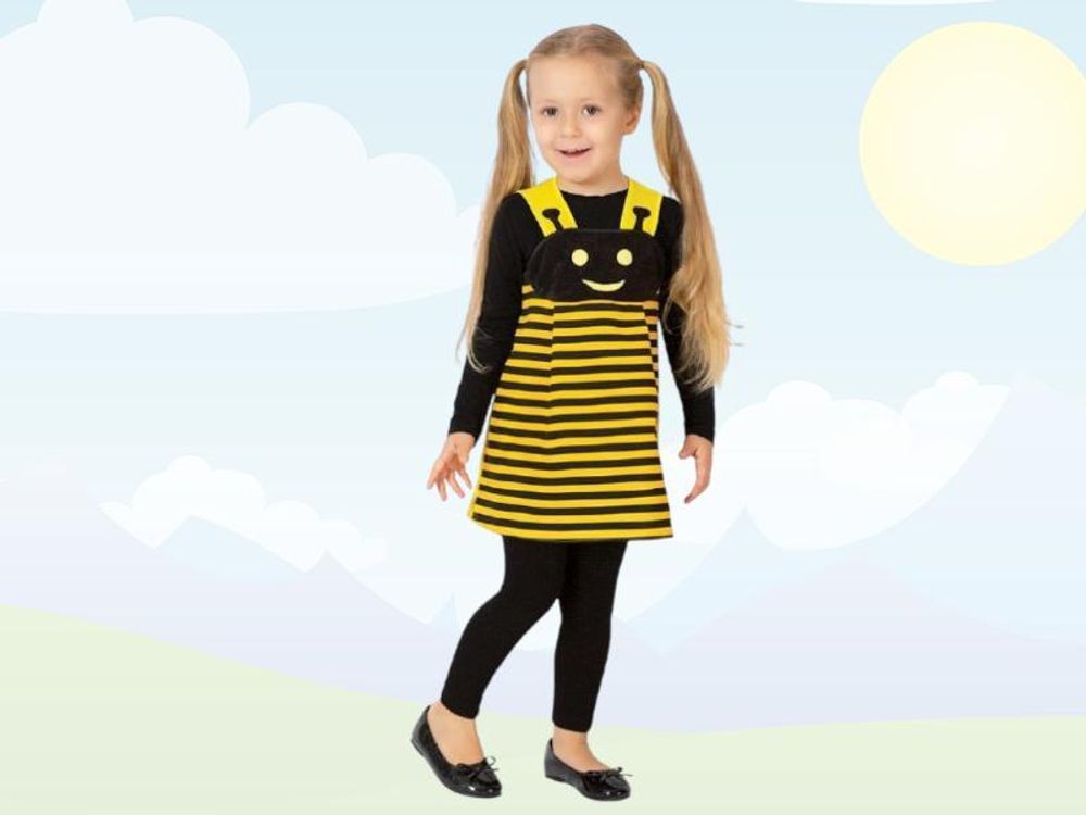 Bienenkostüm für Kinder – Gelb-Schwarzes Kleid mit einfachem Klettverschluss (104)