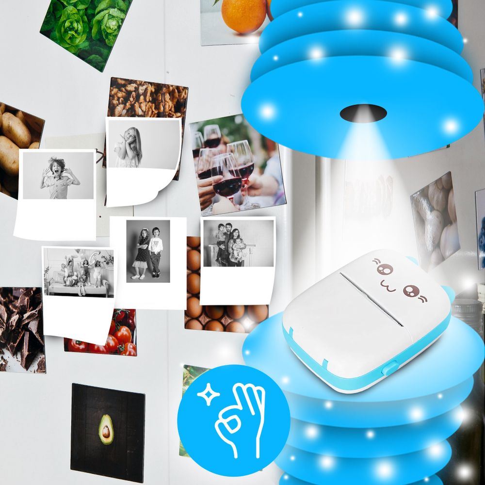 All-in-One Mini-Drucker Thermodrucker Bluetooth Multifunktions-Fotodrucker für Handy Smartphone Drahtloser mit 11 Thermopapierrolle iOS Android Retoo