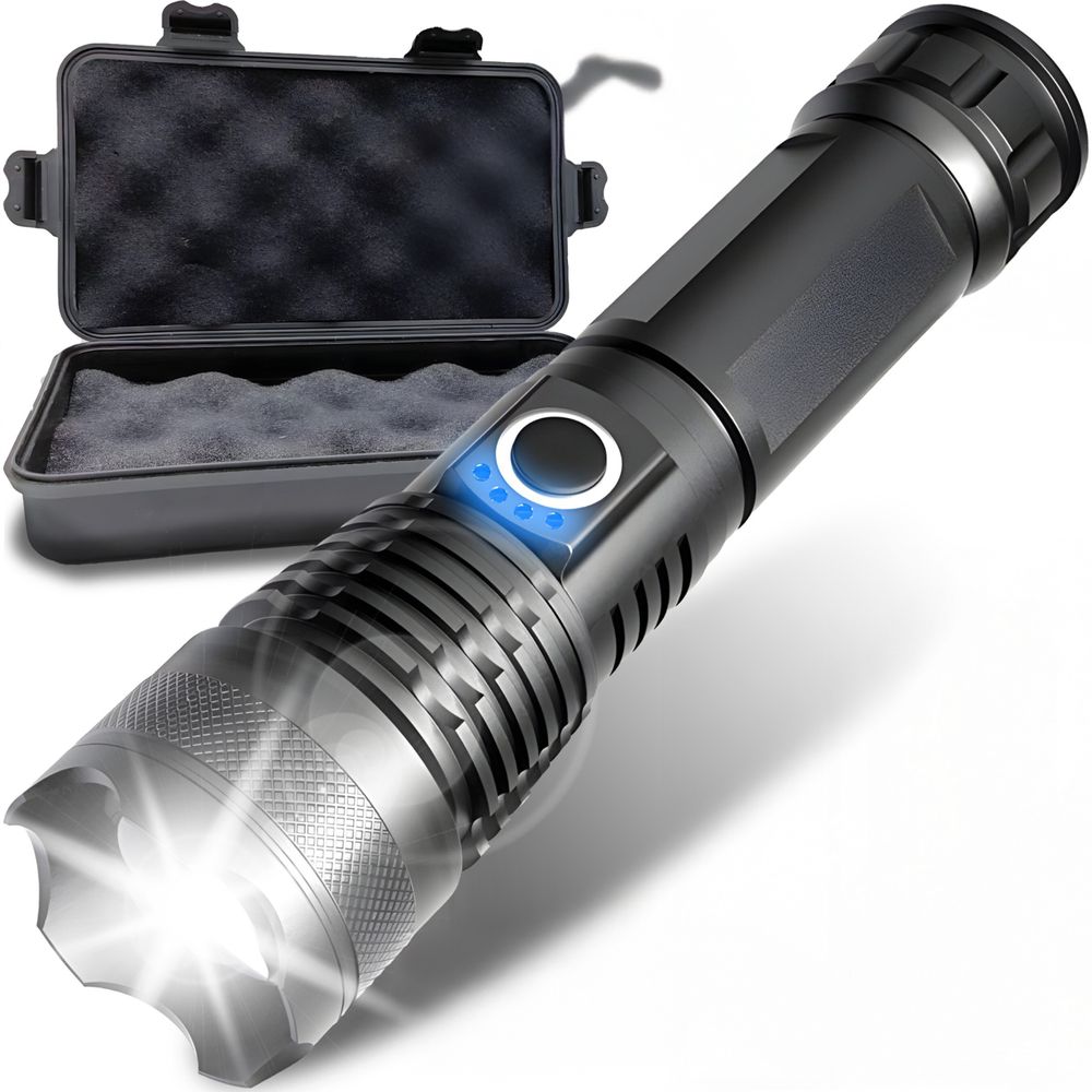 LED Taschenlampe Extrem Hell Zoombar P90 Aufladbar USB für Camping Notfall Wandern 5 Lichtmodi 500 Lumen Wasserdicht Schwarz Retoo