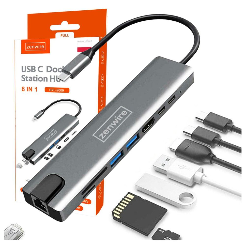 Adattatore - Hub USB-C 9 in 1 - HDMI - RJ-45 Fast Ethernet - SD - Power Delivery 3.0 - per Apple MacBook - per Andoid