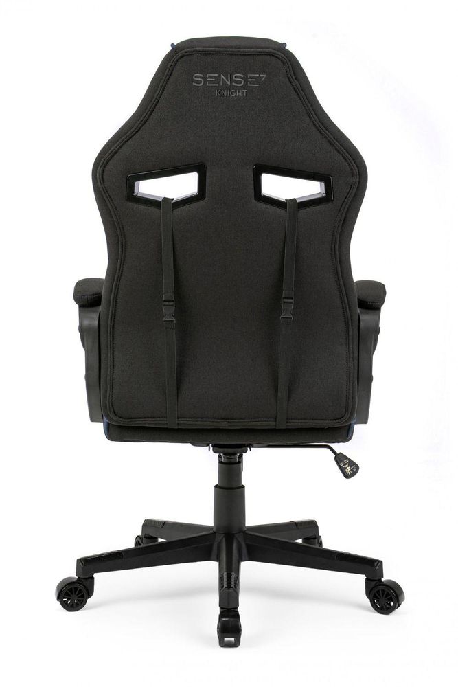 Fotel gamingowy SENSE7 Knight z tkaniny, czarno-niebieski – ergonomiczny fotel biurowy, fotel do komputera, fotel dla graczy, fotel wyścigowy, 120 kg