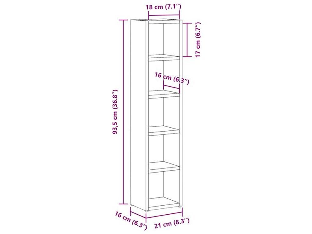 vidaXL Scaffali per CD 2 pezzi Rovere Sonoma 21x16x93,5 cm Materiale ligneo