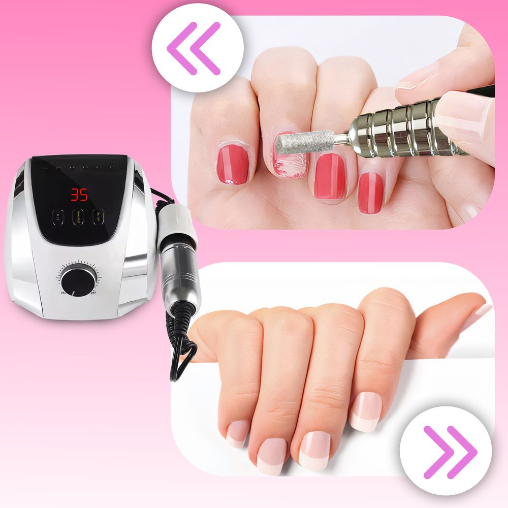 Elektrische Nagelfräser Set 65W, Profi 35.000 U/Min, LED, Gelnägel, Maniküre und Pediküre, einstellbare Geschwindigkeit, Fußpedal und 6 Bits, Retoo