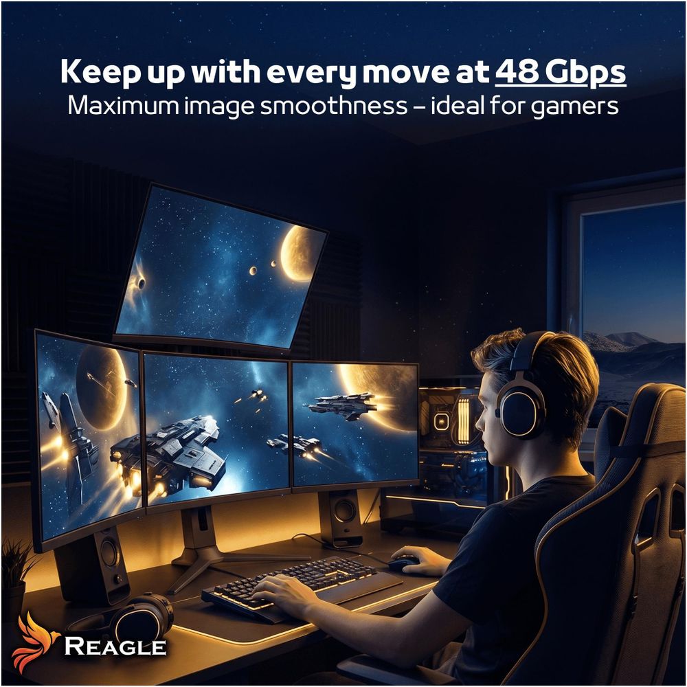 HDMI 2.1 Kabel 8K & 4K Ultra HD, Reagle Premium, 48Gbps 8K@60Hz 4K@120Hz Kompatibel mit Konsole PS5 Xbox Series X S, OLED TV, DTS: X, HDCP 2.2 & 2.3