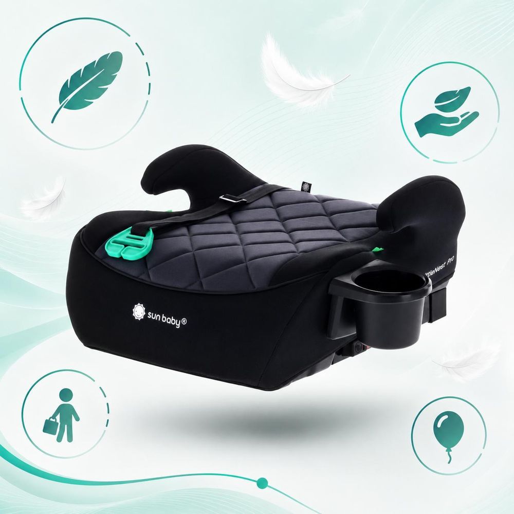 Sitzerhöhung Kindersitzerhöhung Autositz Booster-Sitz Autokindersitz ISOFIX 125–150 cm Getränkehalter LittleNestPro schwarz Sun Baby