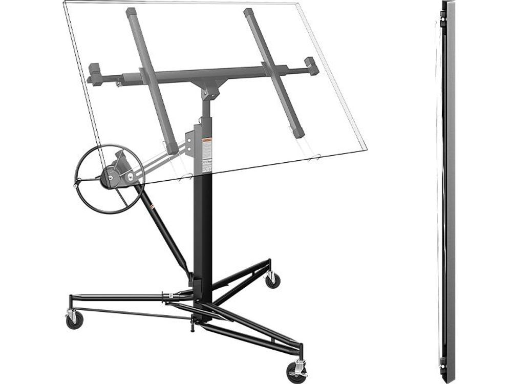 Wiltec Plattenheber bis max. 75 kg, Höhe 145-350 cm, Montagehilfe für Trockenbau, Paneelheber neigbar mit 4 Rädern mit Feststellbremse