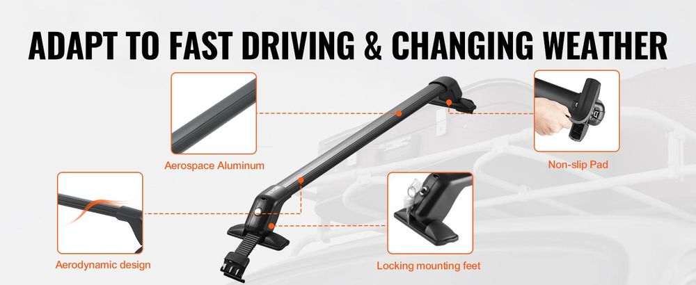 VEVOR Universal Dachträger Dachgepäckträger Querträger 2 Stk. (70,3 kg belastbar) für PKW Abstand zwischen Dachrinnen 105-109 cm, Abstand von Dachrinnen zu Fenstern 6 cm