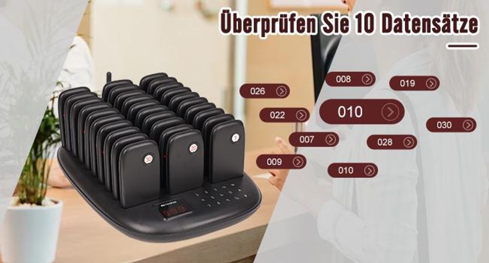 Retekess TD175P Restaurant Pager System, 30Pagers, 800M Pager Rufsystem, 7 Rufmod, 15H, Pager Pieper für Food Court, Hotel, Café, Bar, walkie talkie