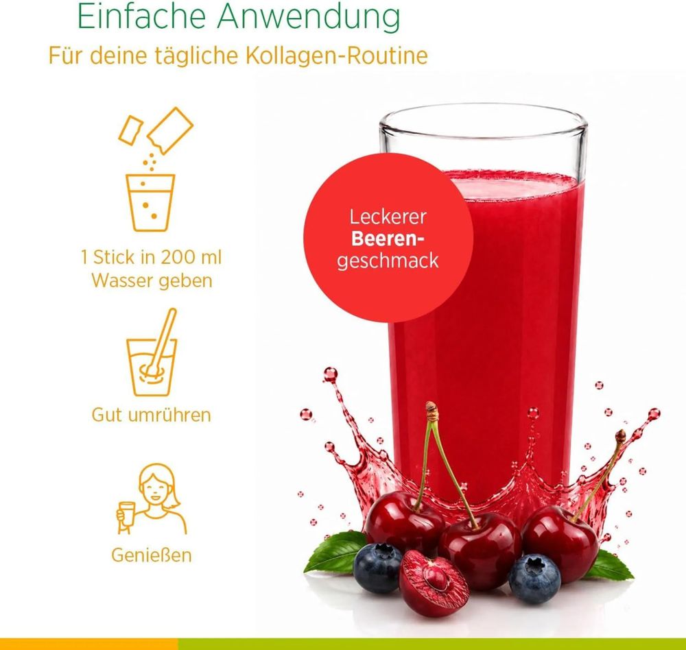 Zubereitung von Collagen Premium Red Total mit einem Beutel und 200 ml Wasser