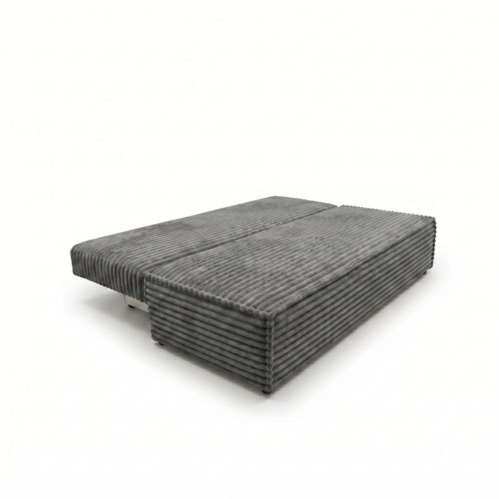 Schlafsofa FORANO 3-Sitzer mit Bettkasten, Sofa Couch mit Schlaffunktion, Gästezimmer und Jugendzimmer, weicher Plüschstoff, Cordstoff Dunkelgrau