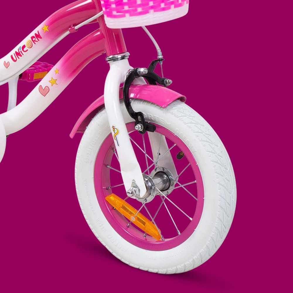 Actionbikes Kinderfahrrad Unicorn 12 Zoll | Kinder Fahrrad - V-Brake Bremsen - Kettenschutz - Fahrradständer - Antirutschgriffe - 6-9 Jahre (Pink)