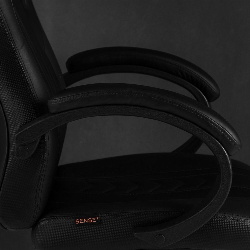 SENSE7 Prism Gaming Krzesło ze sztucznej skóry, czarne – ergonomiczne krzesło biurowe, krzesło do komputera, krzesło dla graczy, funkcja bujania, krzesło dla graczy, 120 kg