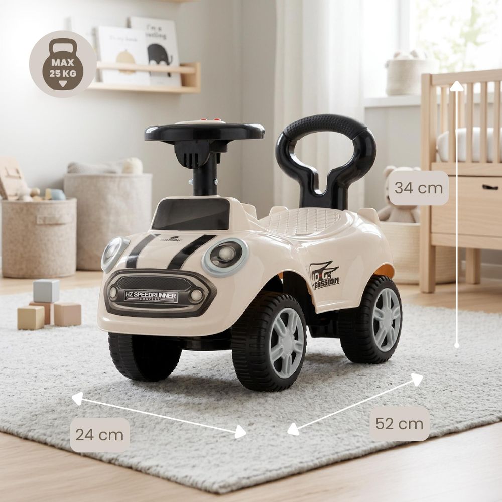 Odrážedlo SUN BABY GO GO Fashion s vyznačenými rozměry v dětském pokoji