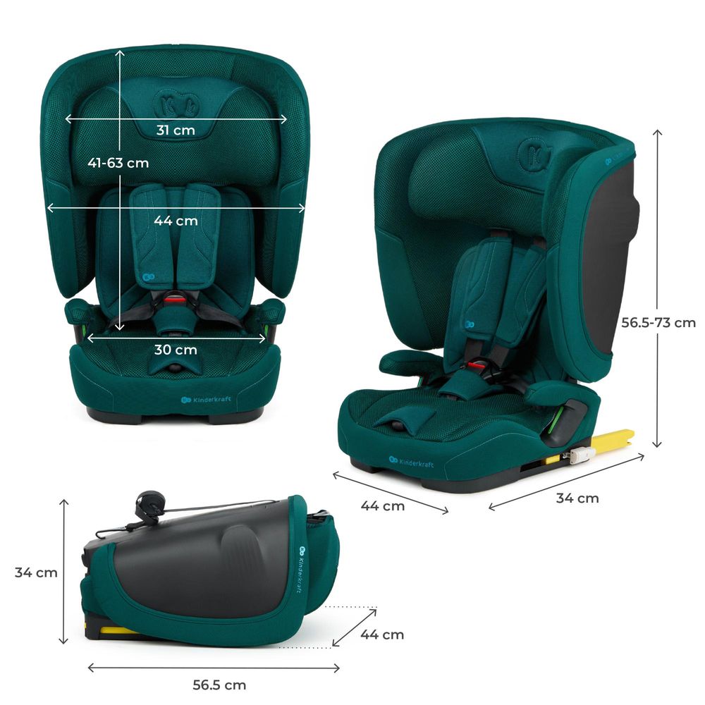 Kinderkraft FIX2GO i-Size – Autokindersitz 76–150 cm – ISOFIX – SAFERIDE SENSOR – H-GUARD+ – EASY GROW – klappbar – AIR FLOW – R129 - Grün
