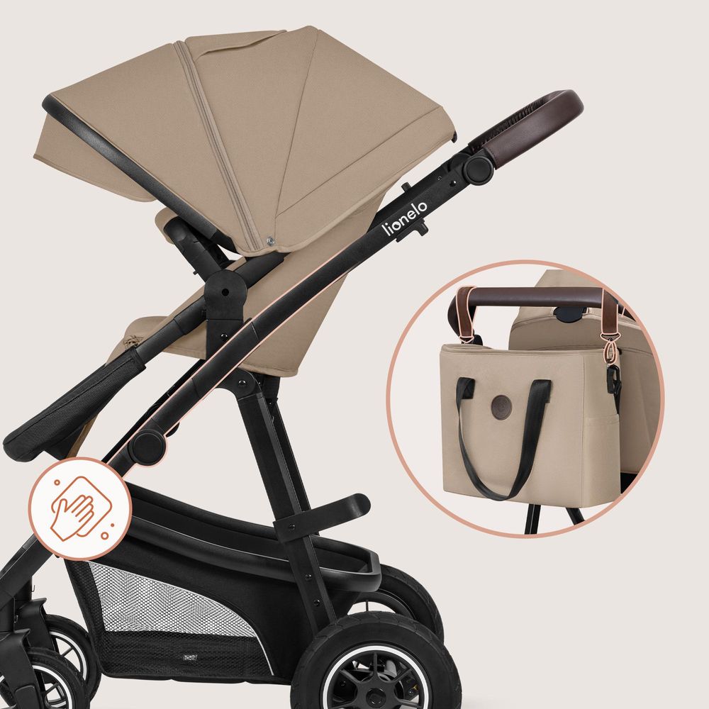 Lionelo Bianka 3in1 Kinderwagen, Autotransporter, Autositz, klappbar, Travel System Rückenlehne verstellbar 360o Räder Polsterung, Verdeck XXL-Beige