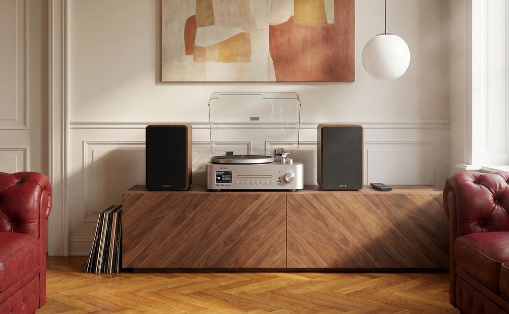 Lenco MC-860WDSI – HiFi-Stereoanlage mit Plattenspieler und Lautsprechern – Internetradio, DAB+, UKW, Bluetooth®, CD-/MP3-Player – Holz/Silber