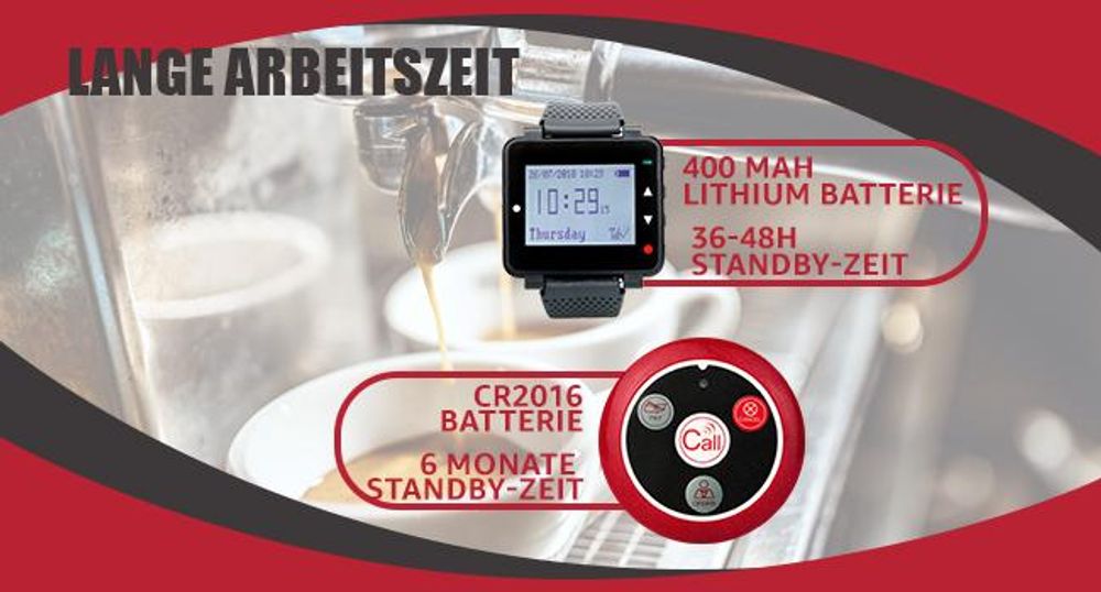 Retekess T128-T117-TD105 Restaurant Pager System, Drahtloses Anrufsystem Sprachübertragungsmodi 1 Uhrenempfänger 1 PC-Displayempfänger für Bar Dentist Clinic Veterinary Shop