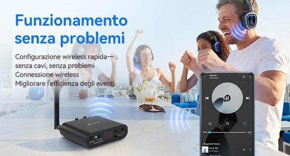Retekess TA004S Silent Disco: cuffie wireless, sistema audio versione migliorata, 6 canali con Bluetooth, pieghevoli, per TV, yoga, meditazione
