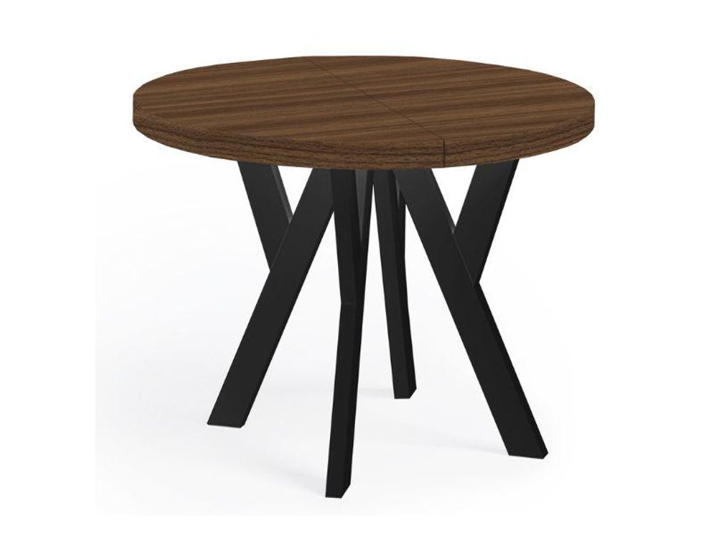 Runder Ausziehbarer Tisch für Esszimmer, PERO, Loft-Stil, Skandinavische, Durchmesser: 110 / 160 cm, Farbe: Franklin Nuss / Schwarz